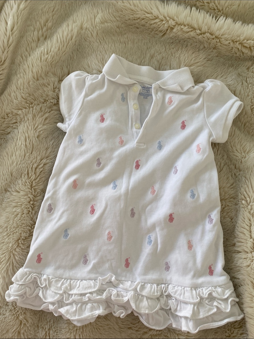 Ralph Lauren White Polo Dress with Pastel Pony Embroidery